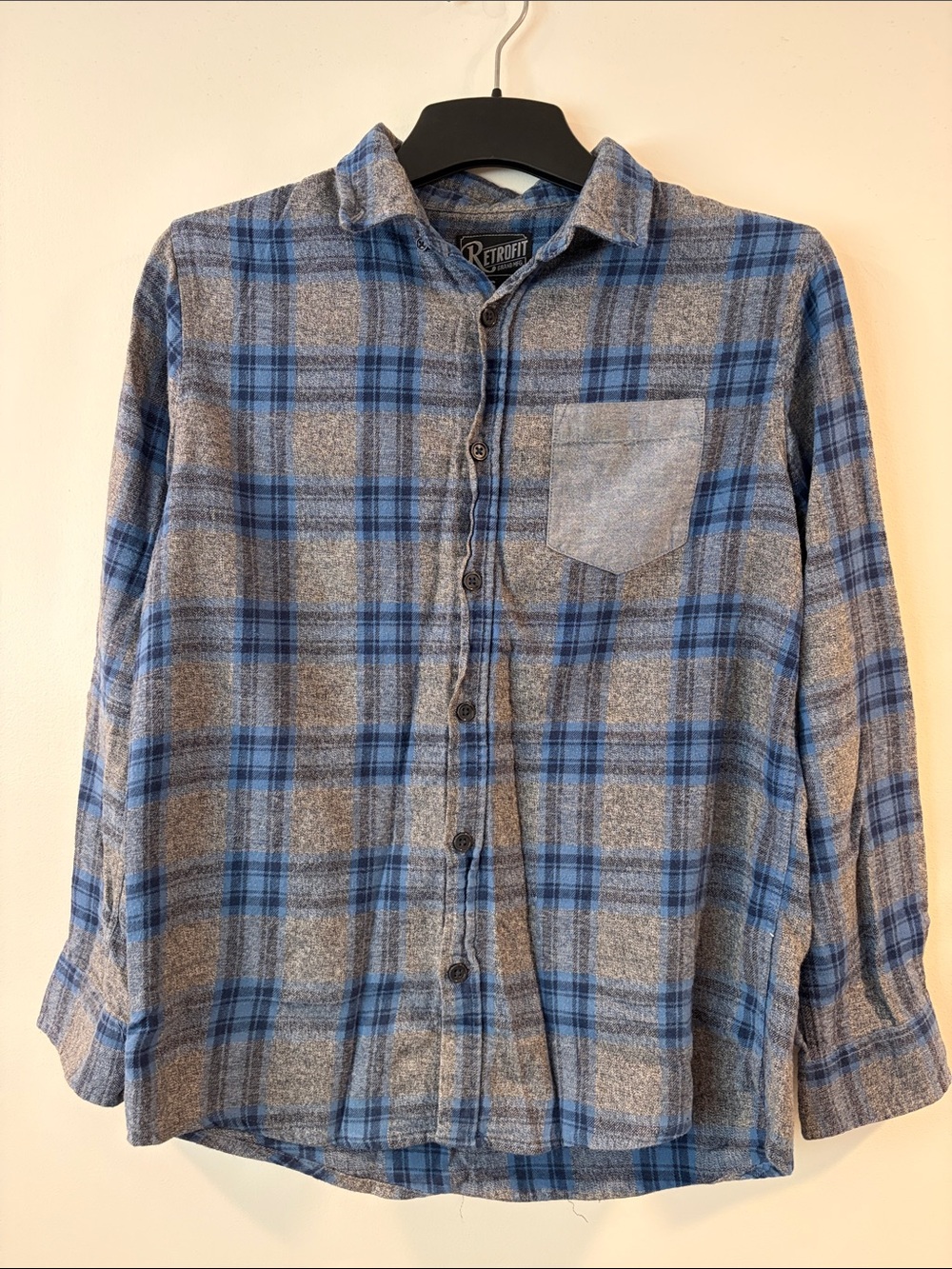 Retrofit Blue & Gray Plaid Casual Button-Down Shirt